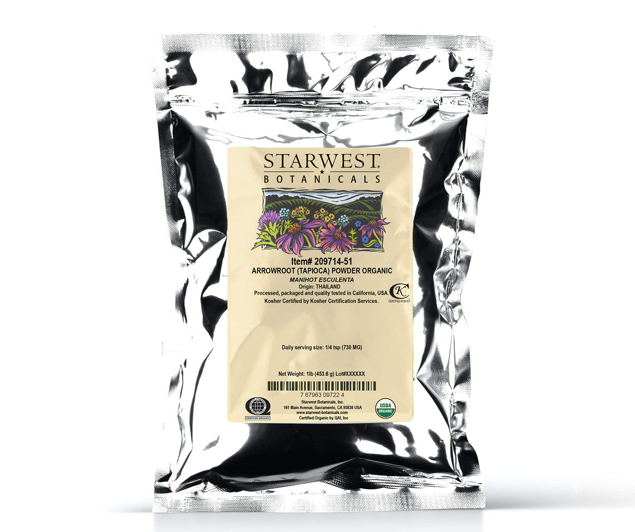 Starwest Botanicals Arrowroot Powder Organic Manihot Esculenta, 1 Lb
